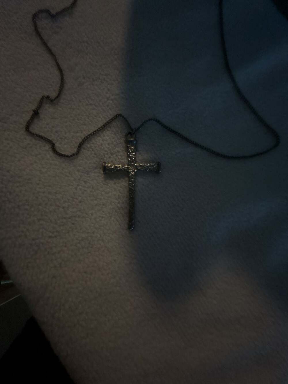 Silver-Tone Textured Nail Cross Pendant Necklace